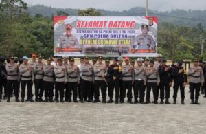 Kapolres Konut Pimpin Upacara Penerimaan Siswa Latja dan Pelepasan BKO Brimob Polda Sultra