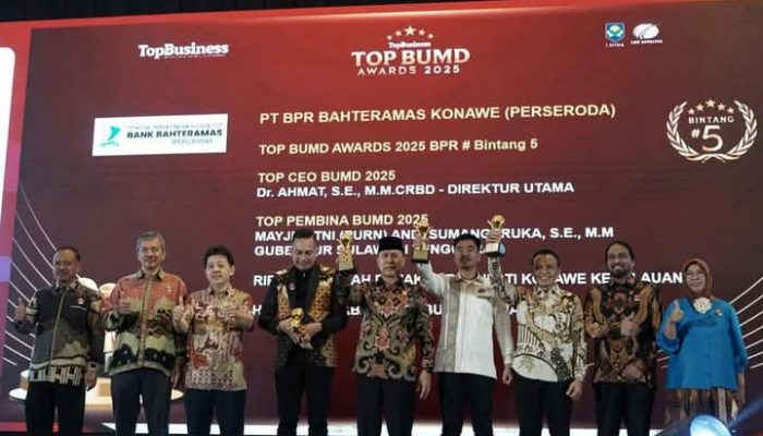 Gubernur Sultra Dianugerahi TOP Pembina BUMD 2025, Lima BPR Bahteramas Raih Penghargaan Nasional